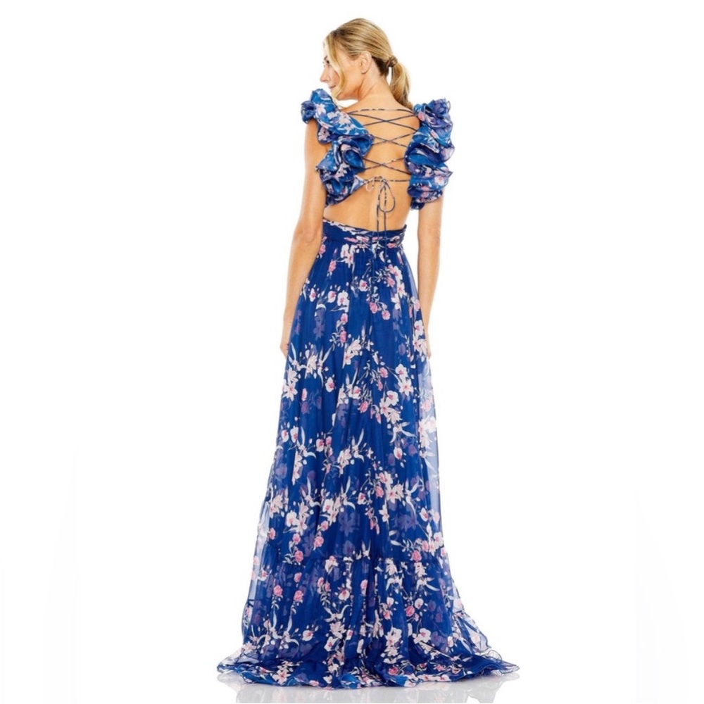 MAC DUGGAL 68520 
Indy A-Line Ruffled Back-Lace Chiffon Gown sz 2 - Picture 4 of 5